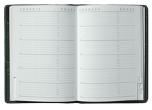 casebound tabbed address book in green leather cover